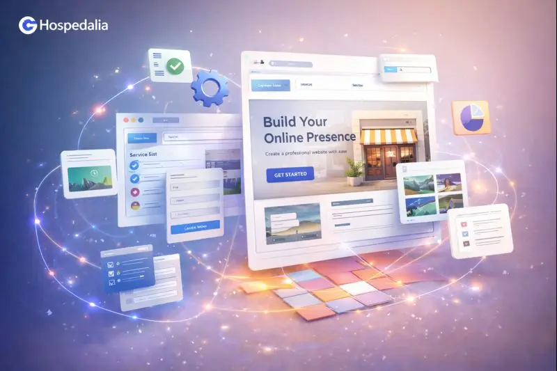 Estructura modular de diseño de páginas web con bloques visuales en Hospedalia